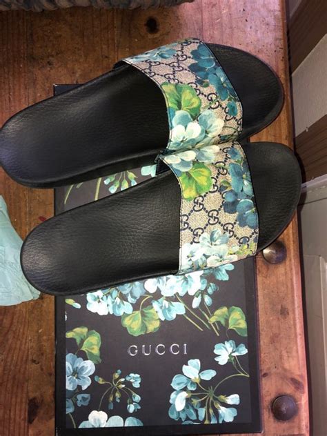 gucci blue floral slides|gucci floral slides size 8.